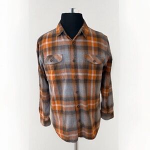 Vissla Central Coast Eco Flannel Shirt Sz L Men Organic Oxide Orange Surf Grunge
